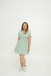 Rosy Whisper Embroidery Dress-Romper (Sage Mint)