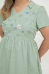 Rosy Whisper Embroidery Dress-Romper (Sage Mint)