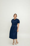 (Co-Ord)Embossed A-line High-Waist Skirt (Navy)