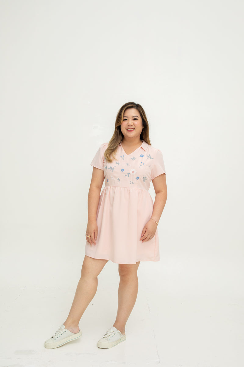 Rosy Whisper Embroidery Dress-Romper (Pink)