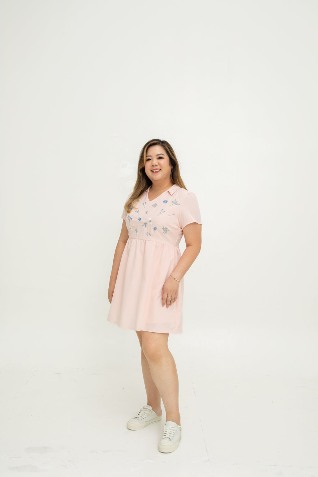 Rosy Whisper Embroidery Dress-Romper (Pink)