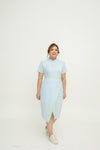 Detachable Mandarin Collar Embossed Japanese Pattern Dress (Green x Blue Contrast)