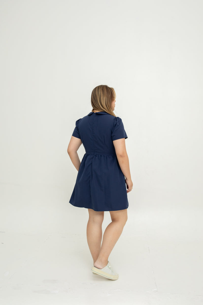 Rosy Whisper Embroidery Dress-Romper (Navy)