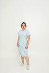 Detachable Mandarin Collar Embossed Japanese Pattern Dress (Green x Blue Contrast)