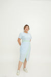 Detachable Mandarin Collar Embossed Japanese Pattern Dress (Green x Blue Contrast)