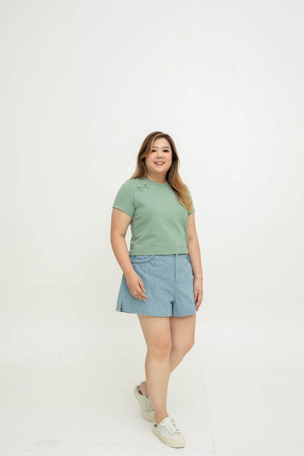 Knot Blossom Baby Tee Top (Sage)