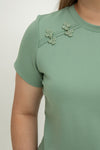 Knot Blossom Baby Tee Top (Sage)