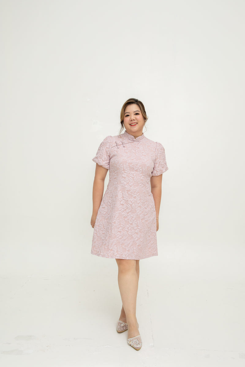 Jacquar Embossed Cheongsam Dress V.2 (Nude Pink)