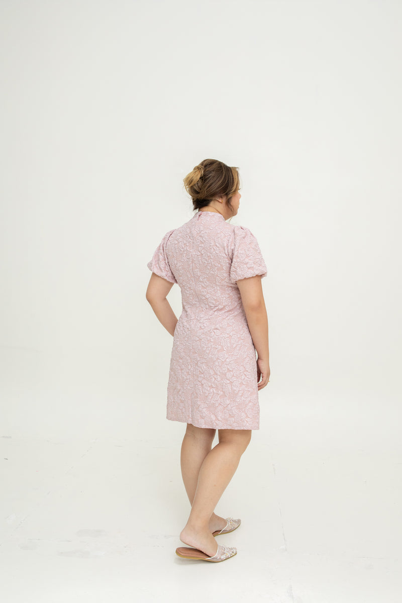 Jacquar Embossed Cheongsam Dress V.2 (Nude Pink)