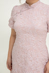 Jacquar Embossed Cheongsam Dress V.2 (Nude Pink)