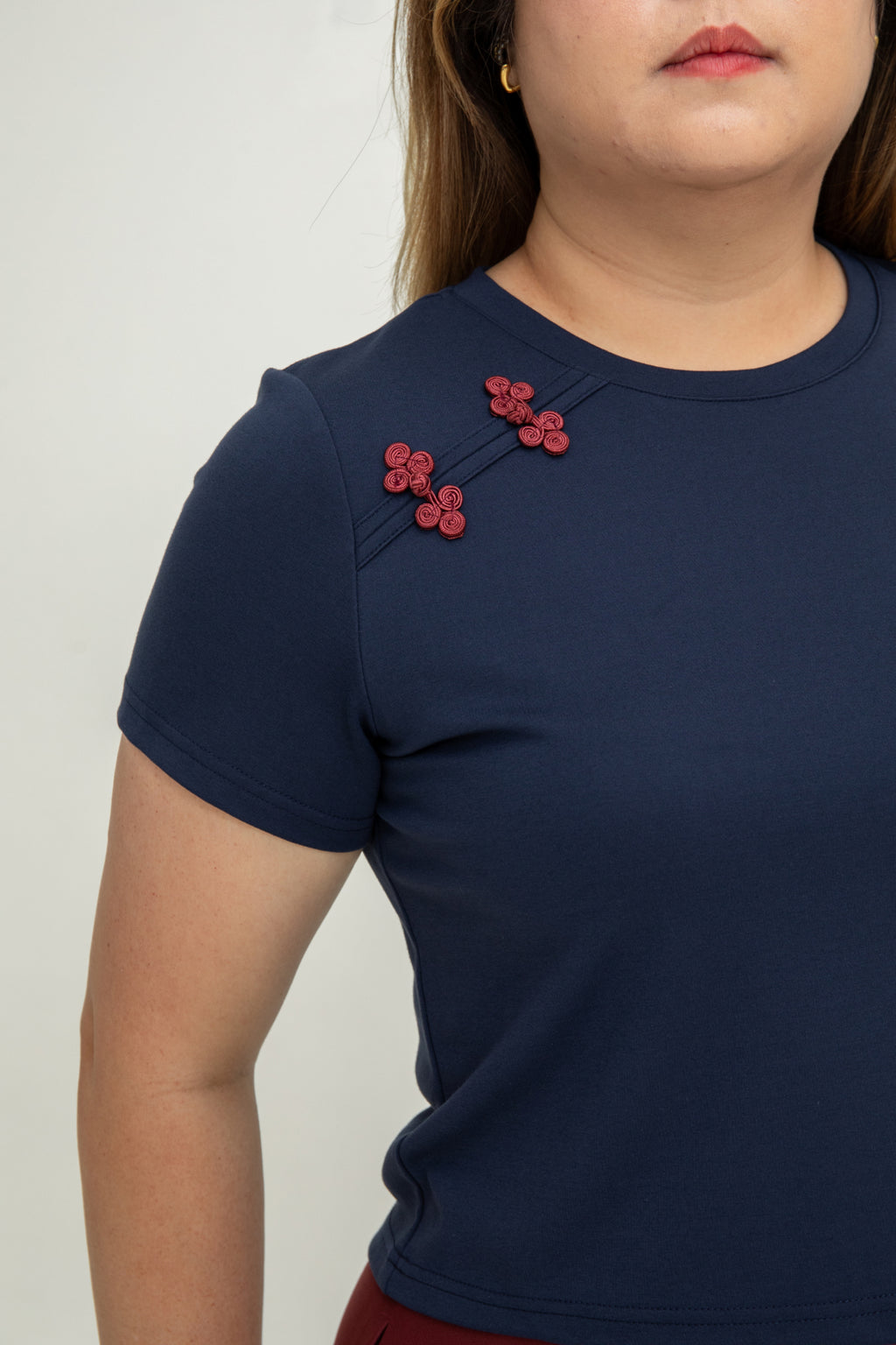 Knot Blossom Baby Tee Top (Navy)