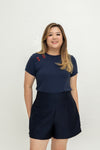 Knot Blossom Baby Tee Top (Navy)