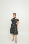 Cold Shoulder Cheongsam Fit & Flare Dress (Black)