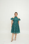 Cold Shoulder Cheongsam Fit & Flare Dress (Emerald Pink)