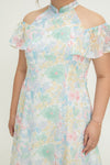 Cold Shoulder Cheongsam Fit & Flare Dress (Pastel Embroidery)