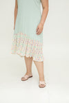 Asymmetrical Frills Midi Dress (Pastel Mint Polka Dots)