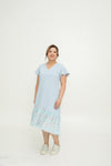 Asymmetrical Frills Midi Dress (Pastel Blue Polka Dots)