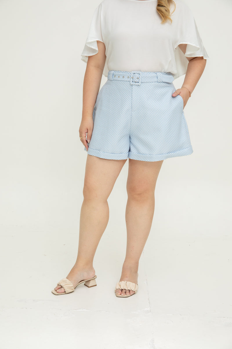 (Co-ord) Soft Luxe Belted Short (Blue)