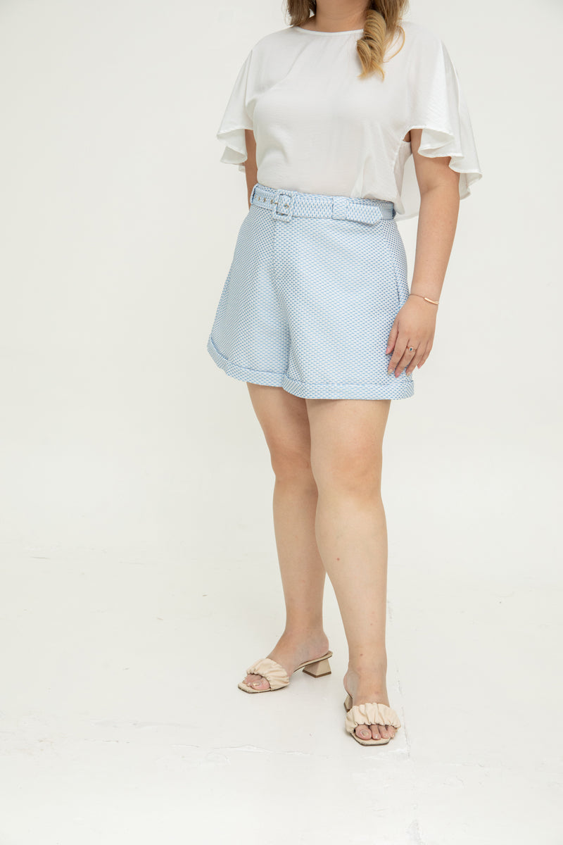 (Co-ord) Soft Luxe Belted Short (Blue)