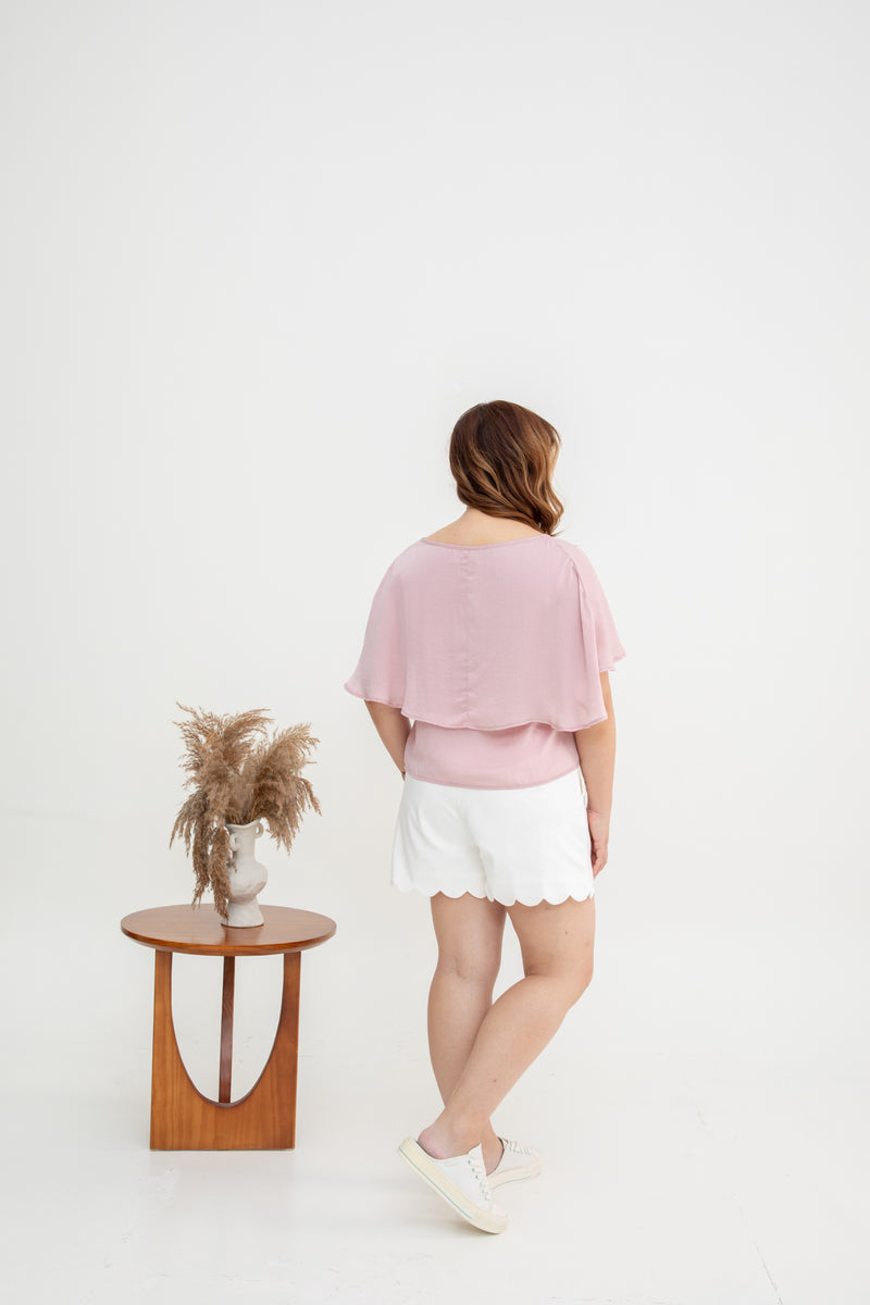 Flutter Sleeve Satin Top (Pink)