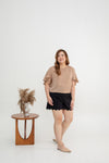 Flutter Sleeve Satin Top (Beige)