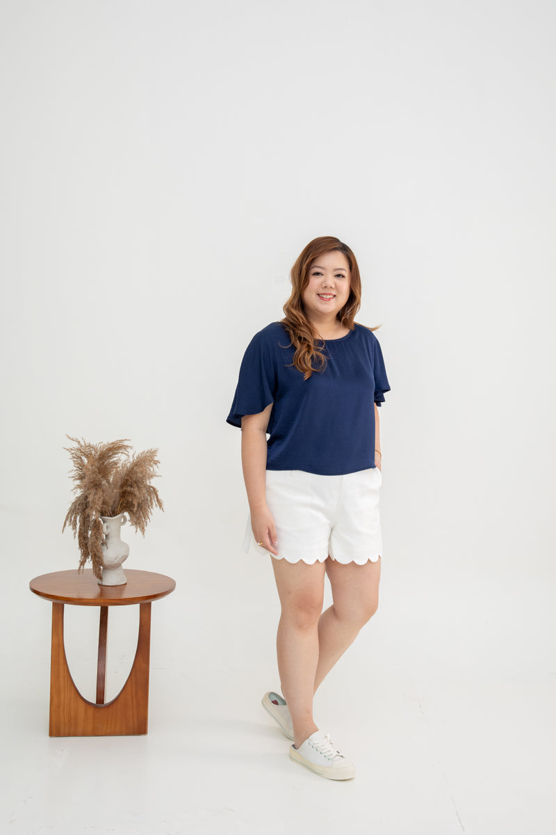 Flutter Sleeve Satin Top (Navy)