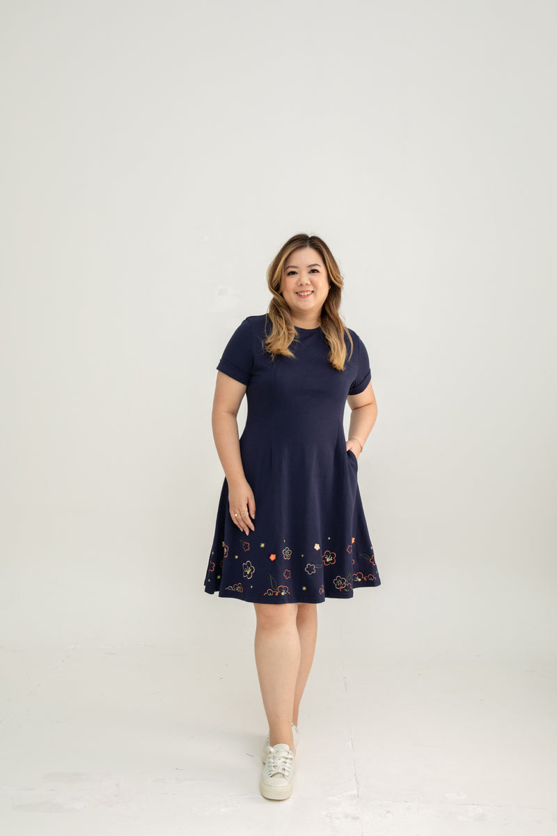 (ADULT) Bloom Édition Limitée  Skater Dress (Navy)