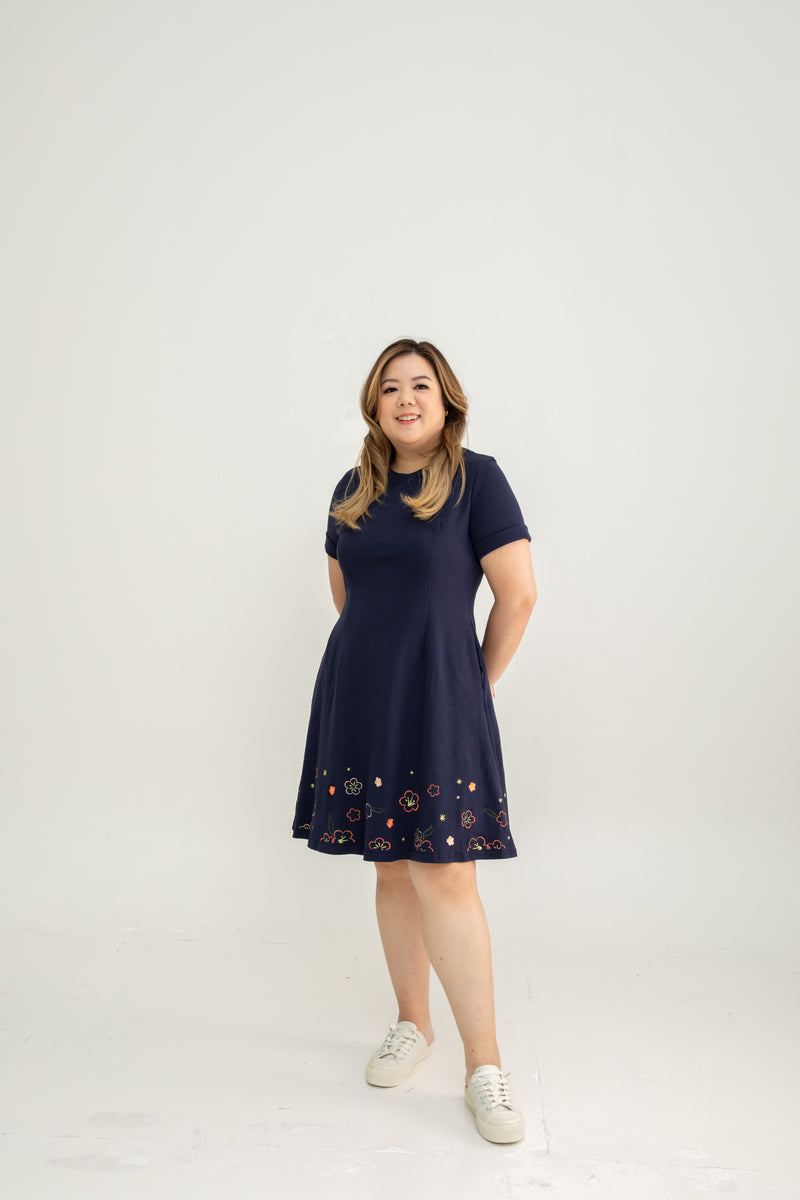 (ADULT) Bloom Édition Limitée  Skater Dress (Navy)