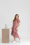 Asymmetrical Frills Midi Dress (Pink Polka Dots)