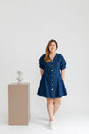 Front Button Denim Skater Dress (Dark Wash)