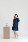 Front Button Denim Skater Dress (Dark Wash)