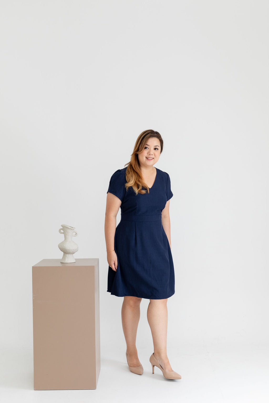 Classic Fit & Flare Work Dress (Navy)