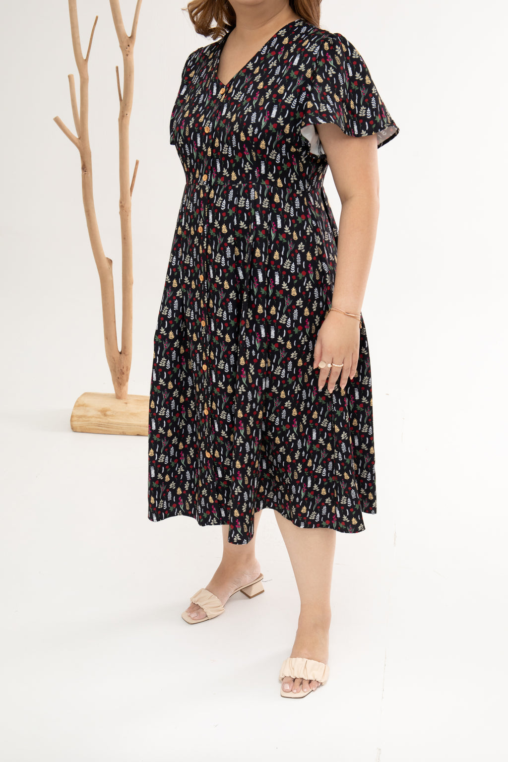 Empire Pleat Dress (édition limitée print - Be Leaf)