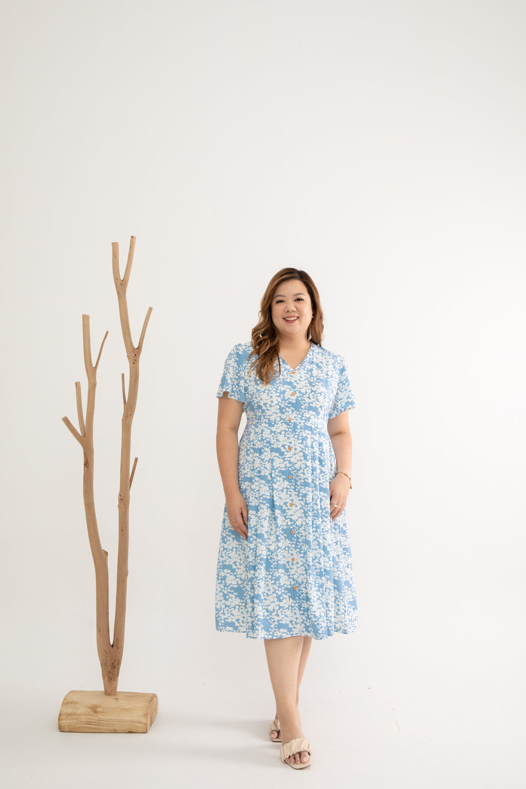 Empire Pleat Dress (Petal Blue Whispers)