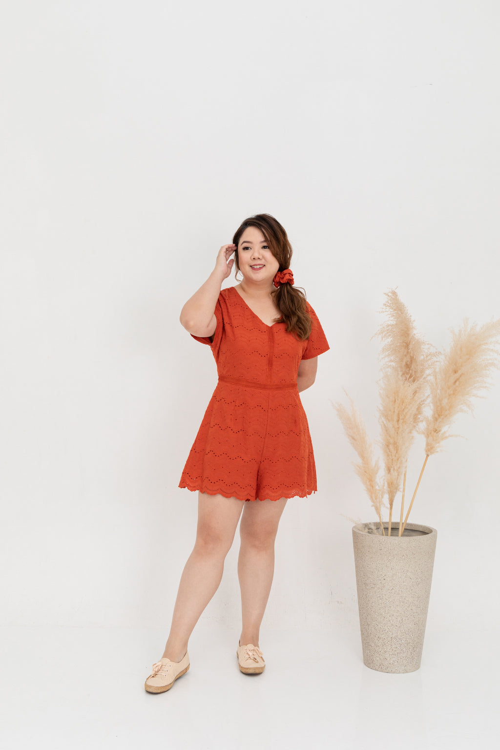 Embroidery Eyelet Romper (Tomato)