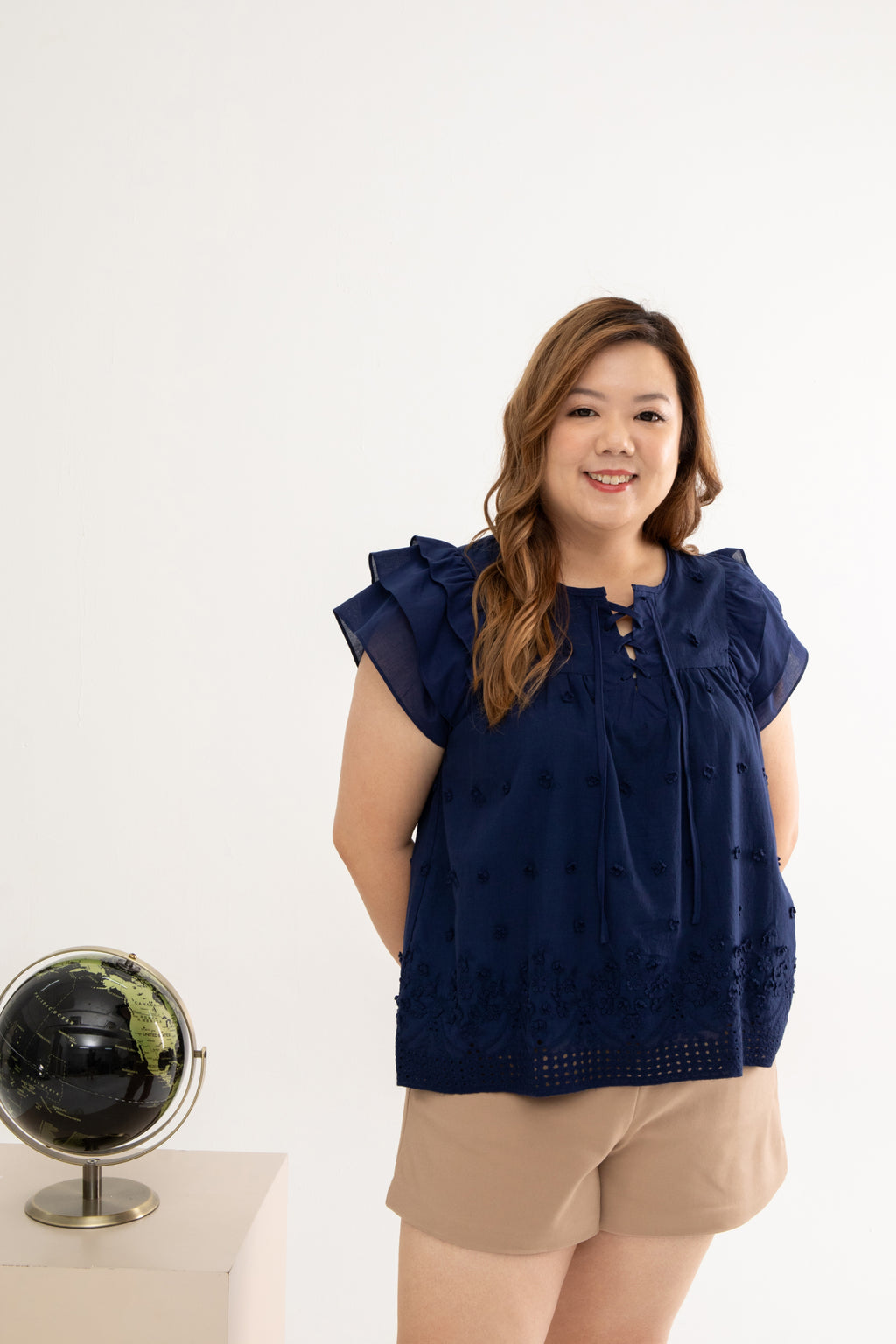 3D Floral Eyelet Top (Navy)