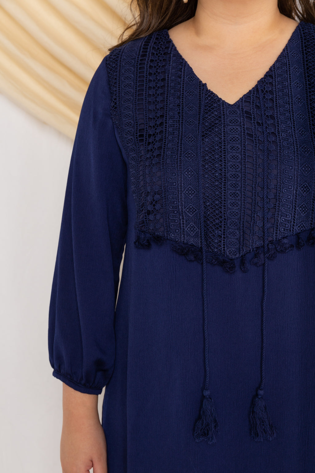 Crochet-Tassels Textured Dress (Navy), Dress - 1214 Alley