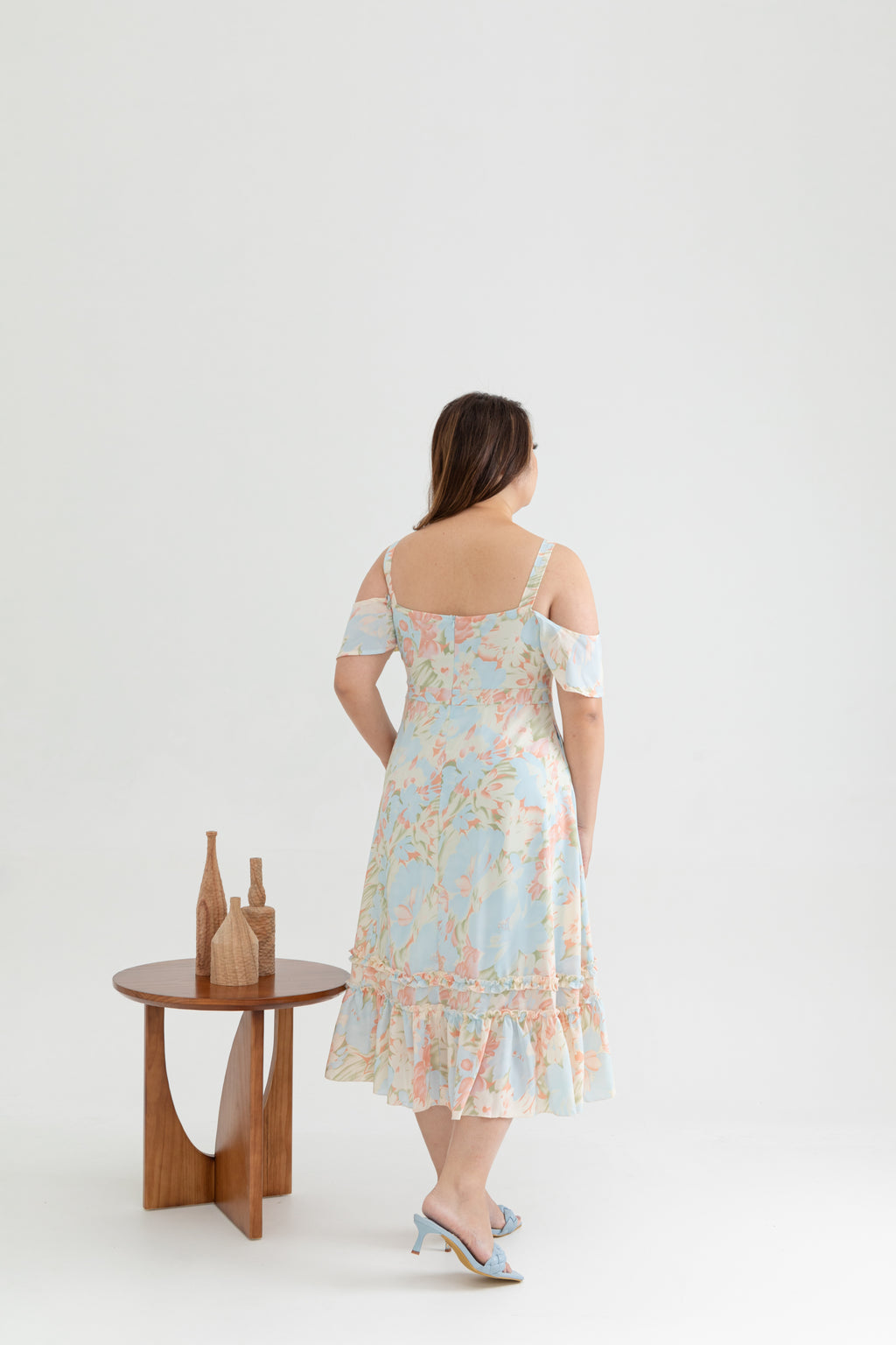 Ruffles Hem Chiffon Midi Dress (Cherry Blossom)