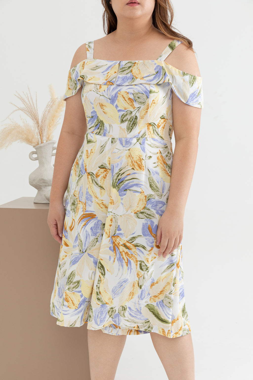 Floral Cold Shoulder Midi Jumpsuit (Yellow Lilies)