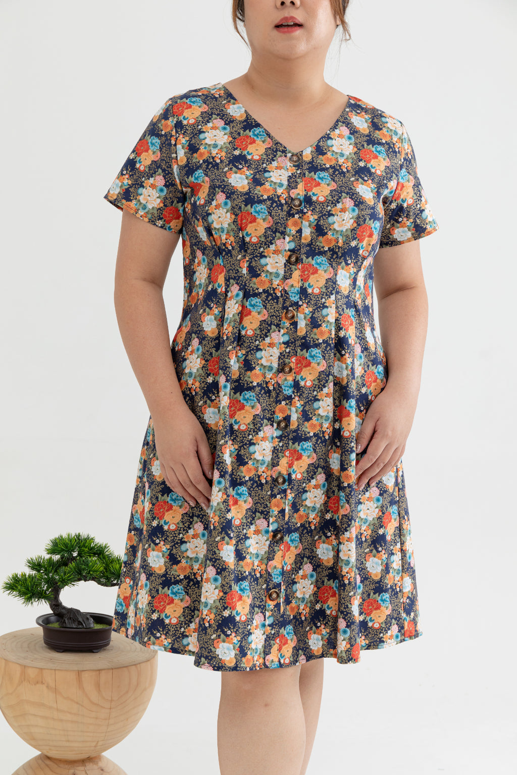 Tortoise Shell Button Dress (Golden Peony)