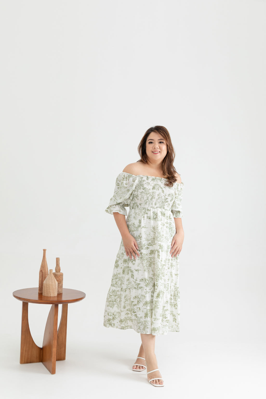 2-way Belle Smocked Midi Dress (Green)