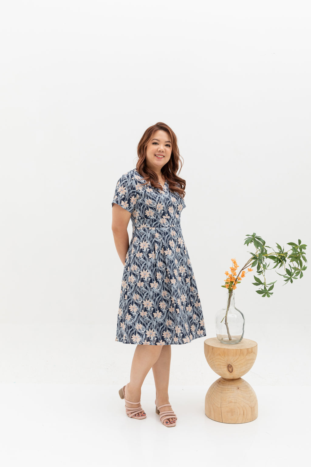 Yasmin Skater Dress (Navy Clematis)