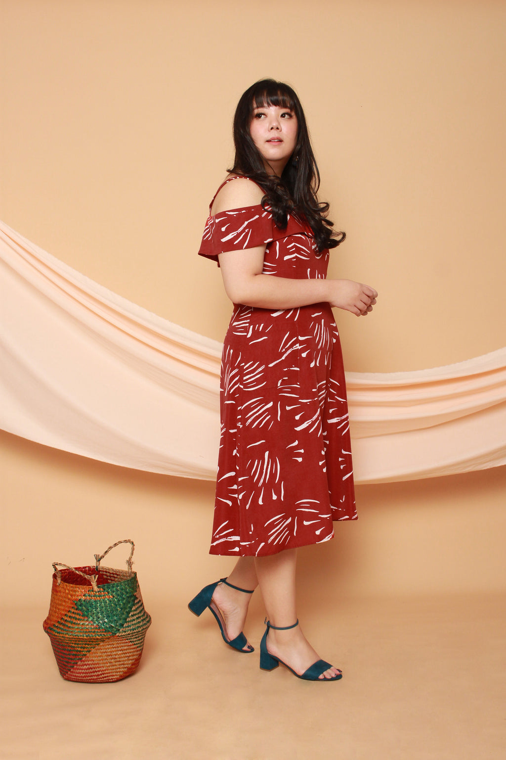 Emily Cold Shoulder Midi Dress (Burnt Orange), Dress - 1214 Alley