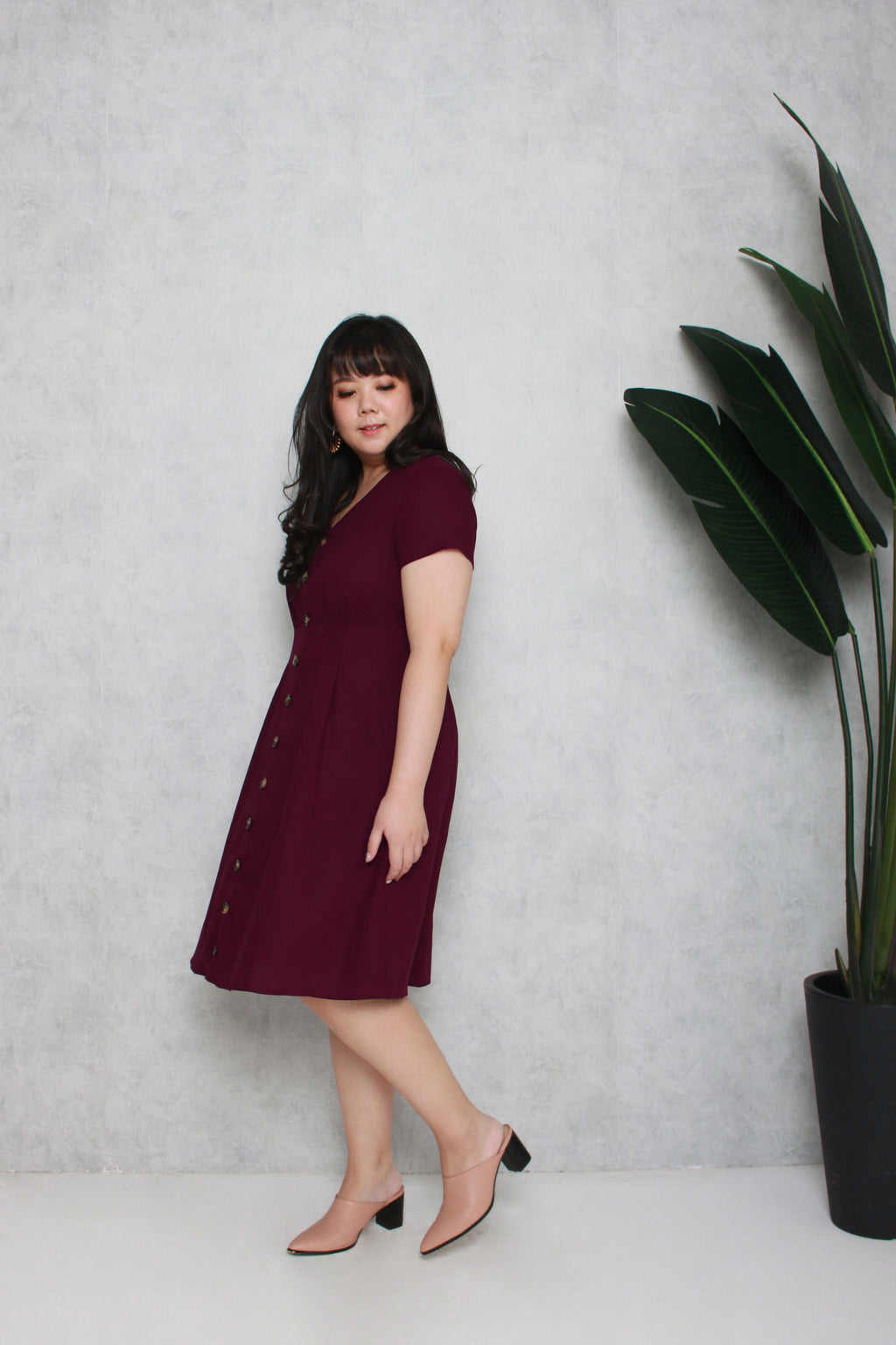 Tortoise Shell Button Dress (Dark Plum), Dress - 1214 Alley