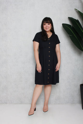 Tortoise Shell Button Dress Navy ELTWINE