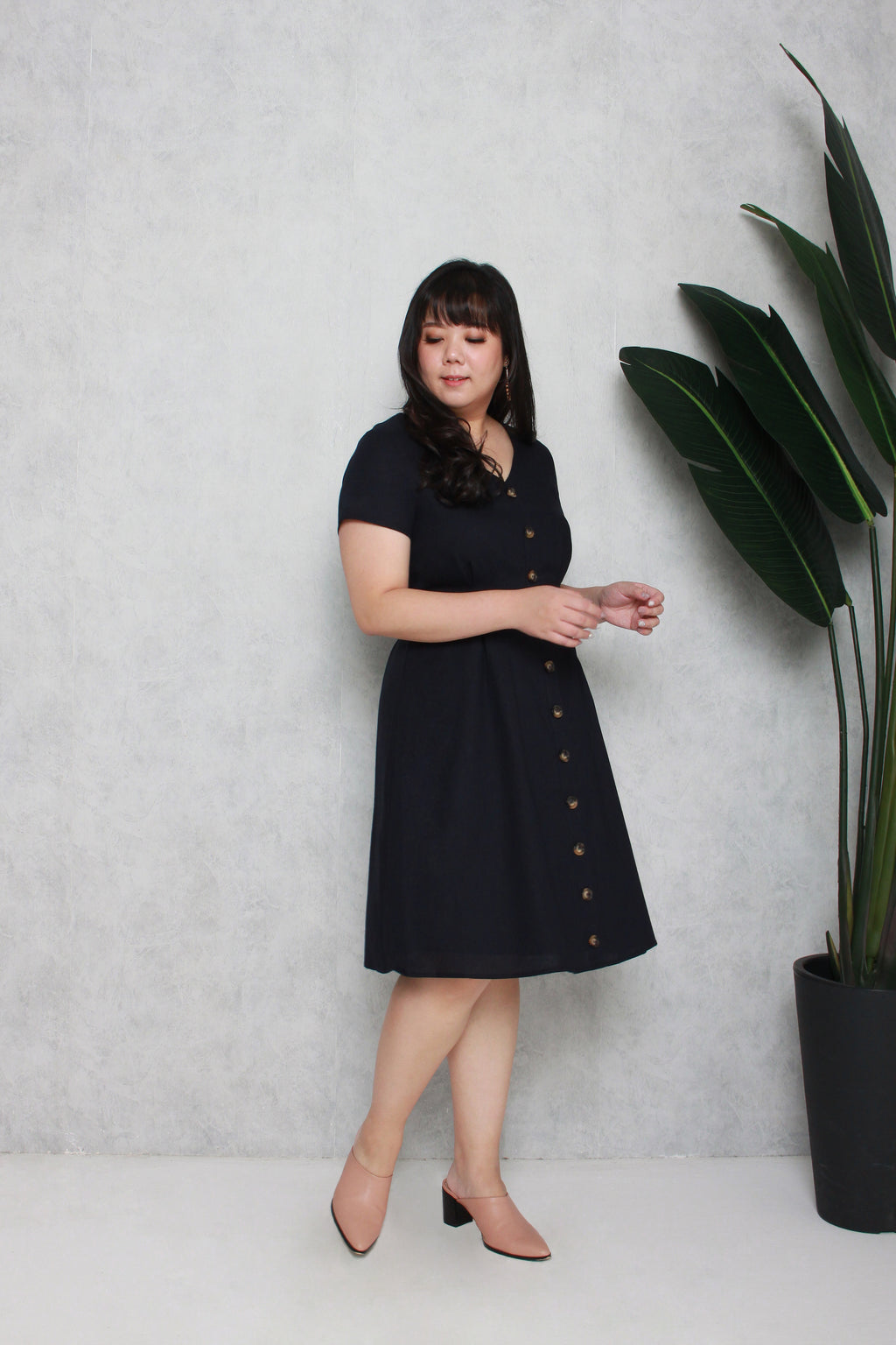 Tortoise Shell Button Dress (Navy), Dress - 1214 Alley