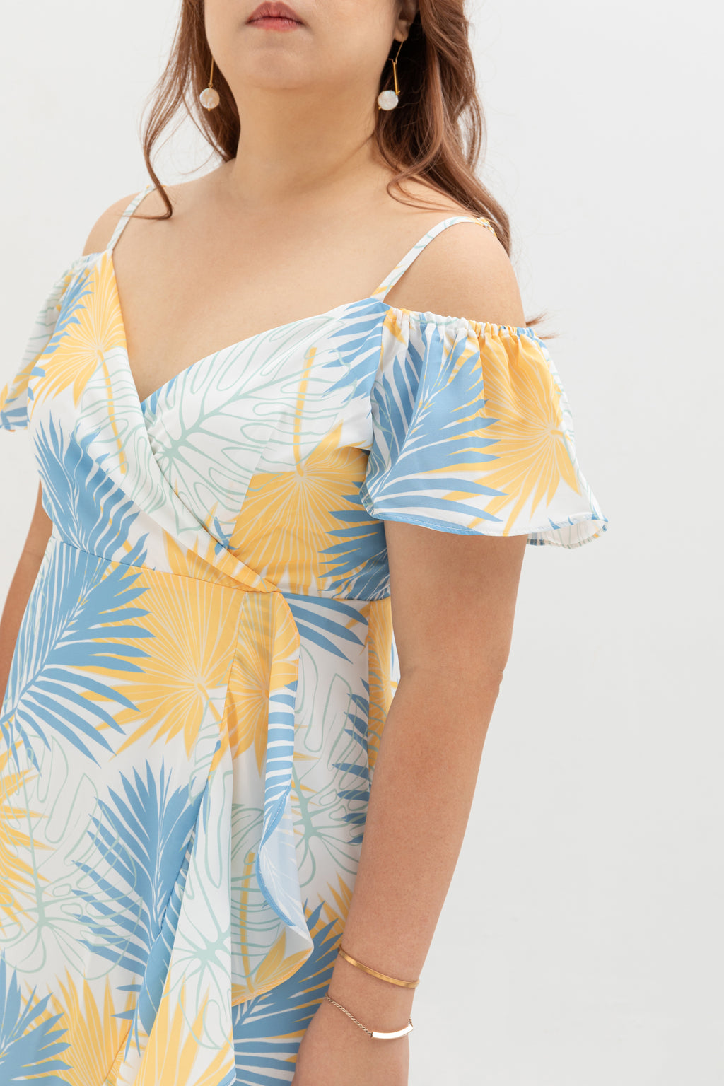 Cold Shoulder Side Ruffles Dress (édition limitée print - White Ferns)