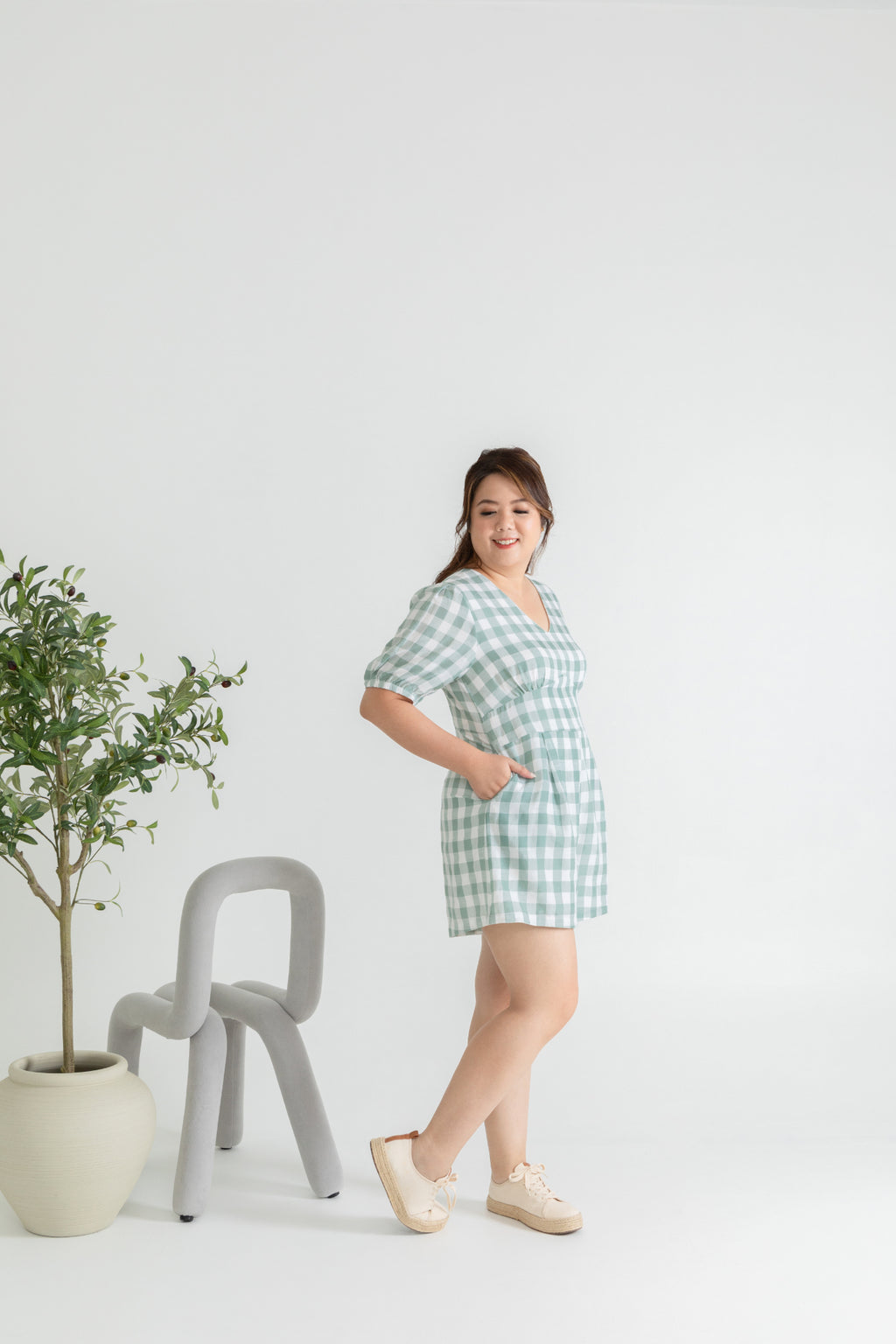 Gingham Romper (Sage)