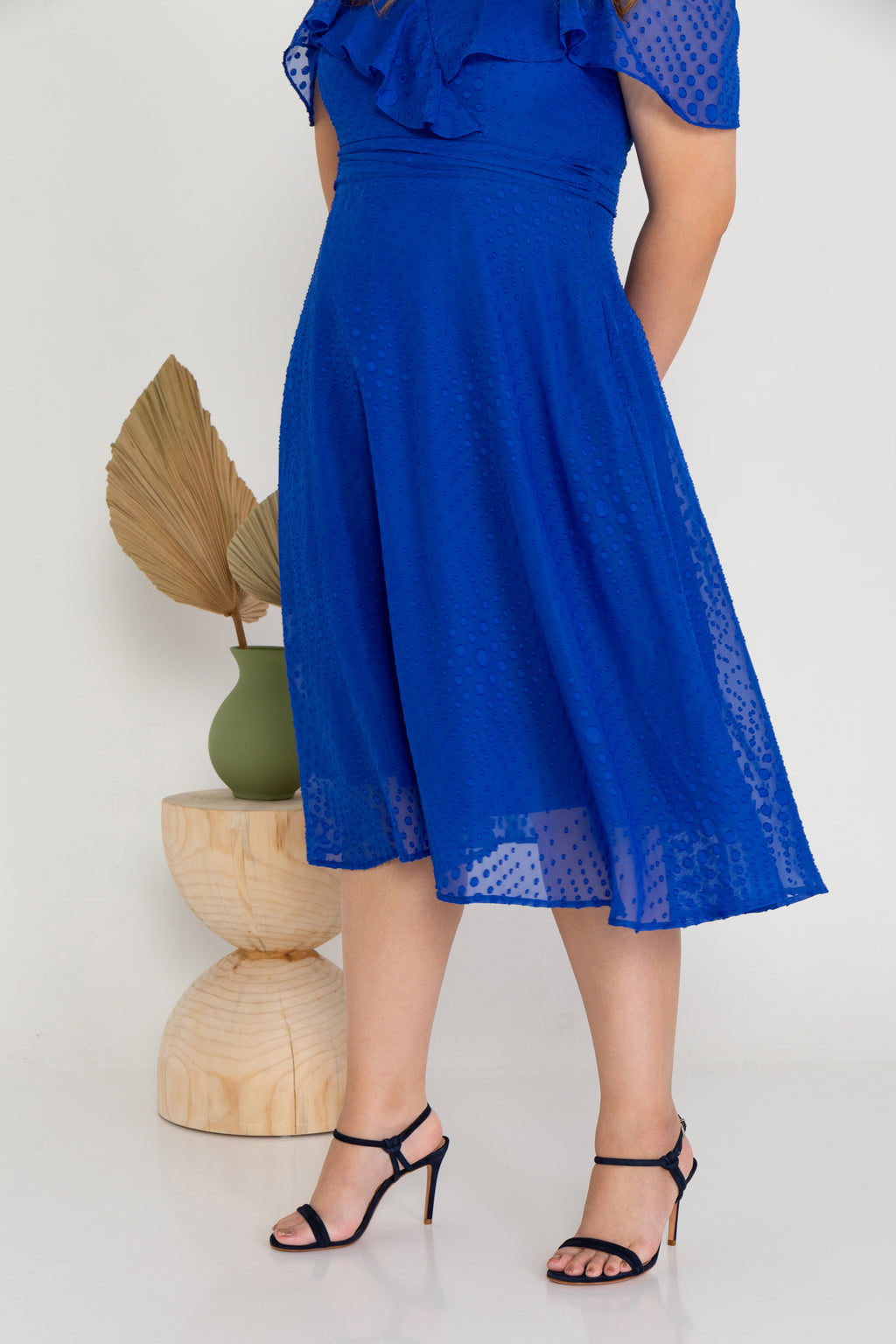 Cold Shoulder Gathered Waist Dress - (Royal Blue)