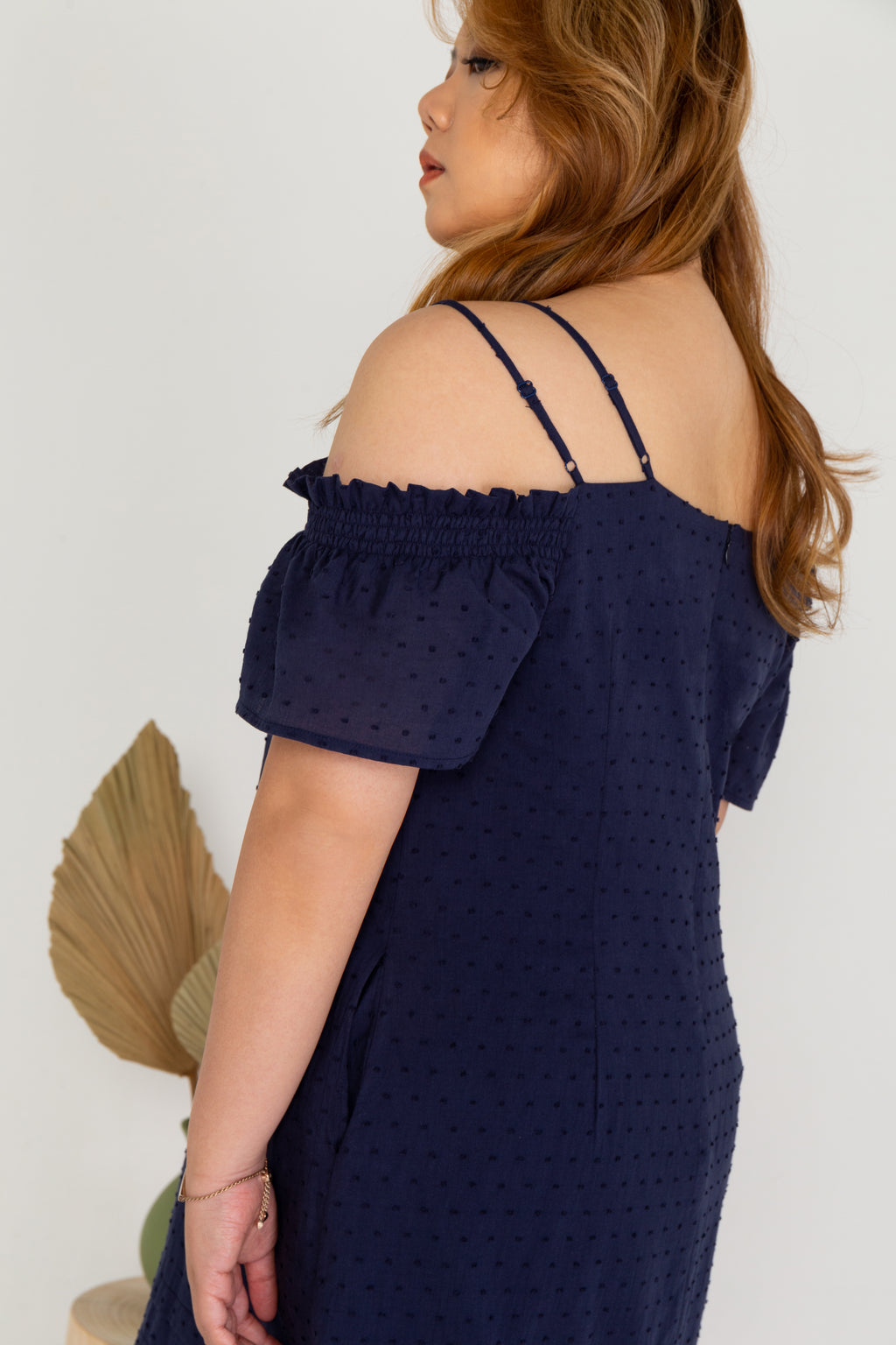 Double-Strap Cold Shoulder Island Dress (Navy)